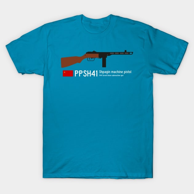 PPSH41 Shpagin machine pistol Historical 1941 Soviet Union machine gun USSR white. T-Shirt by FOGSJ